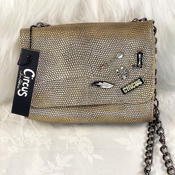 NWT Circus Sam Edelman Gold Snakeskin Look Purse/Black Crossbody Chain/Clutch - Picture 1 of 13